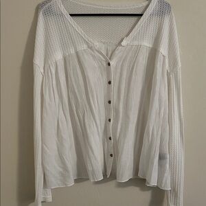 White Button-Up Wooden Button Top